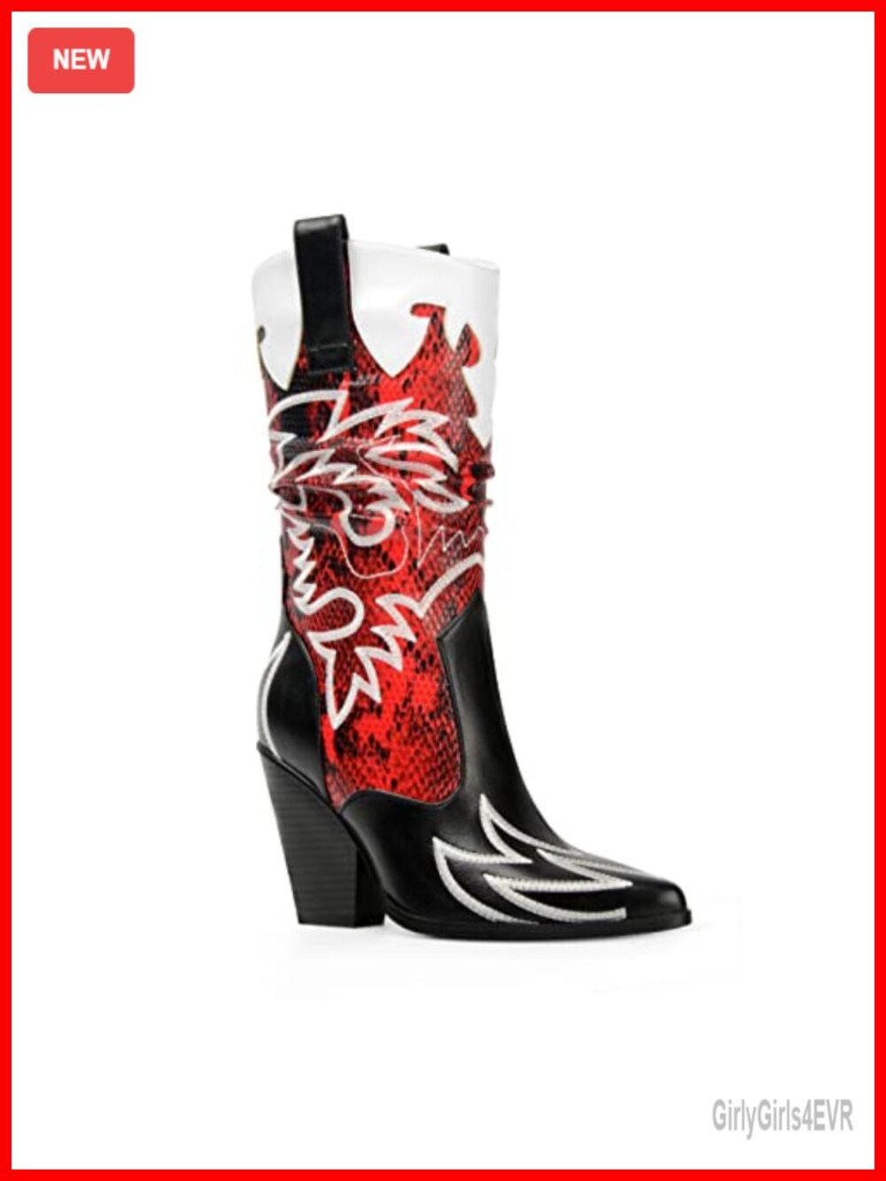Women's Western Cowboy Boots Mid Calf Chunky Heel Pointed Toe Embroidered Faux